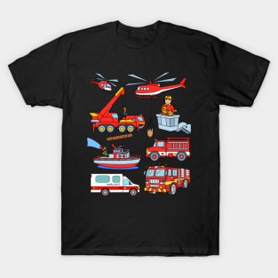 Firefighter Vehicles Firetruck Boat Ambulance Fireman T-Shirt